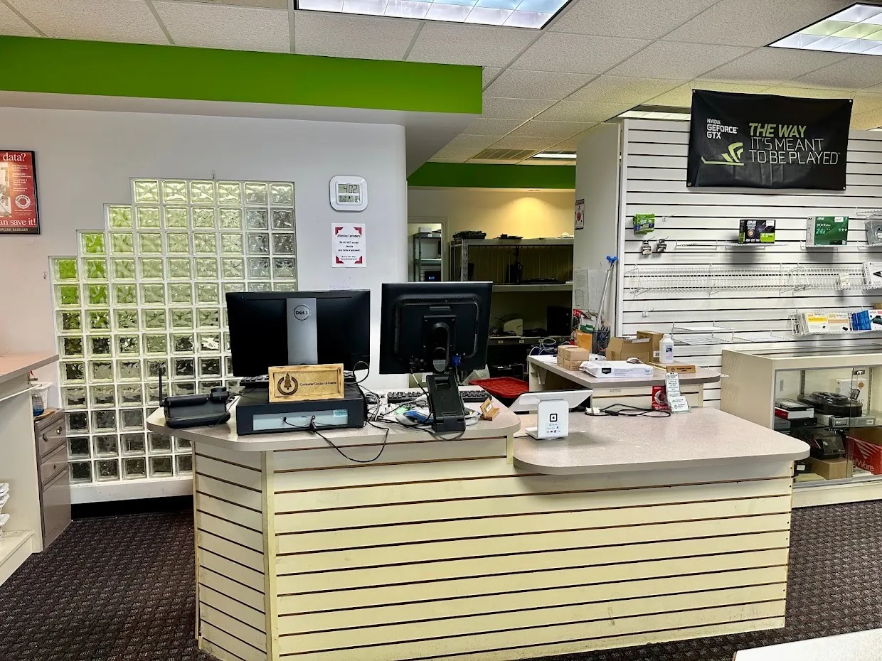 Front counter with gaming PC parts at Computer Doctor of Maine